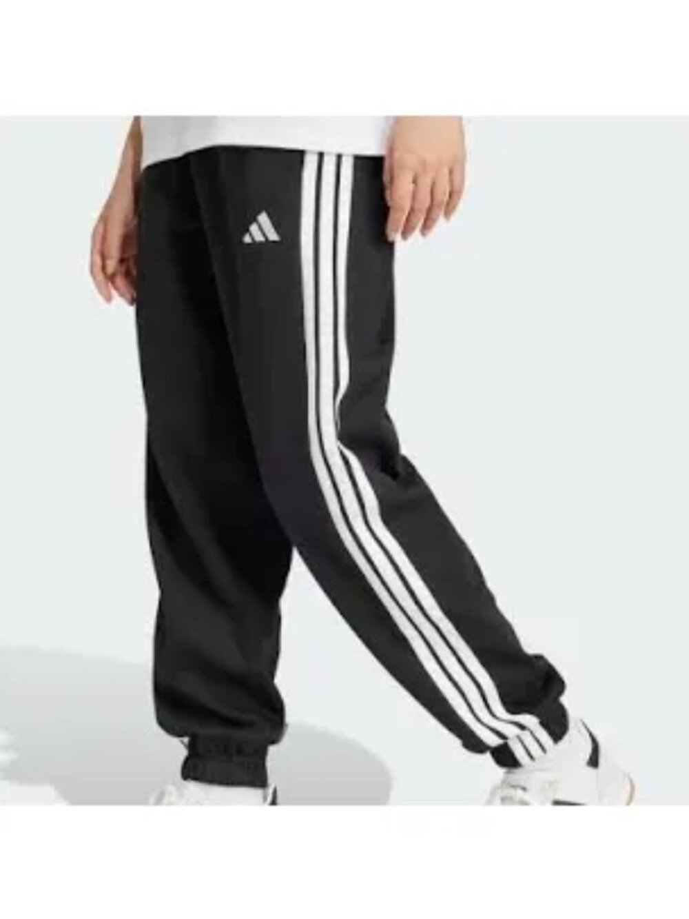 Adidas Essentials 3-Stripes Fleece Loose-Fit Sweatpants, Size Small Black/White
